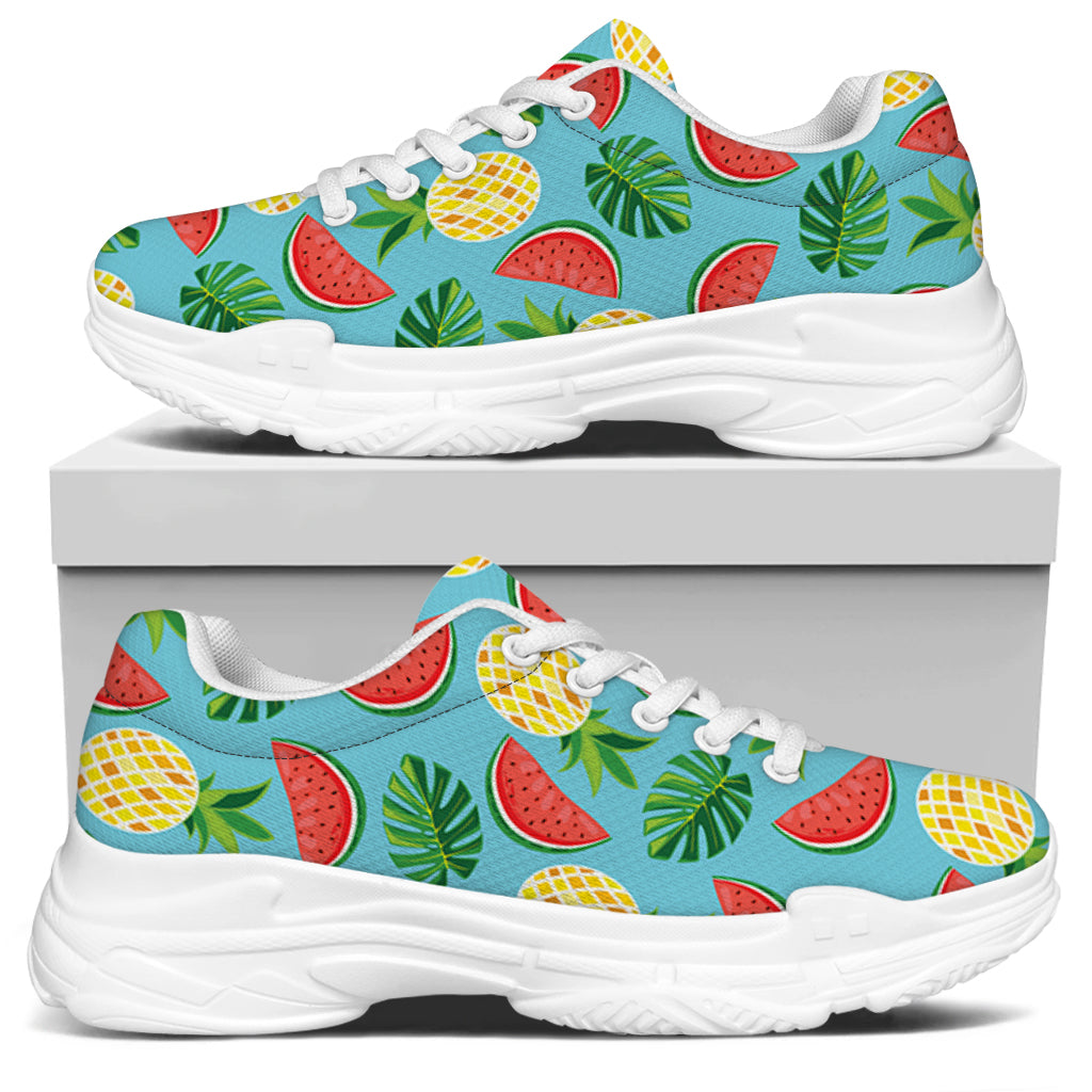 Tropical Watermelon And Pineapple Print White Chunky Shoes