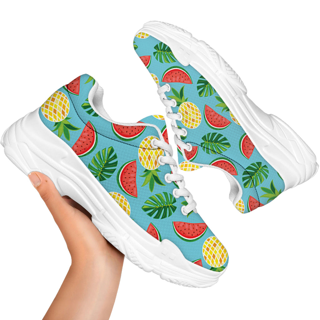 Tropical Watermelon And Pineapple Print White Chunky Shoes