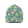 Tropical Watermelon And Pineapple Print White Mesh Trucker Hat