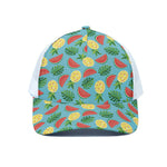 Tropical Watermelon And Pineapple Print White Mesh Trucker Cap