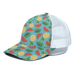 Tropical Watermelon And Pineapple Print White Mesh Trucker Cap