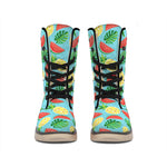 Tropical Watermelon And Pineapple Print Winter Boots