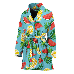 Tropical Watermelon And Pineapple Print Women's Bathrobe