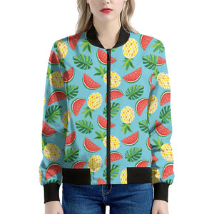 Tropical Watermelon And Pineapple Print Women's Bomber Jacket