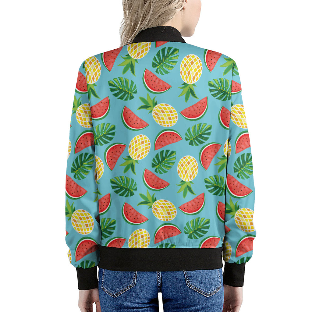 Tropical Watermelon And Pineapple Print Women's Bomber Jacket