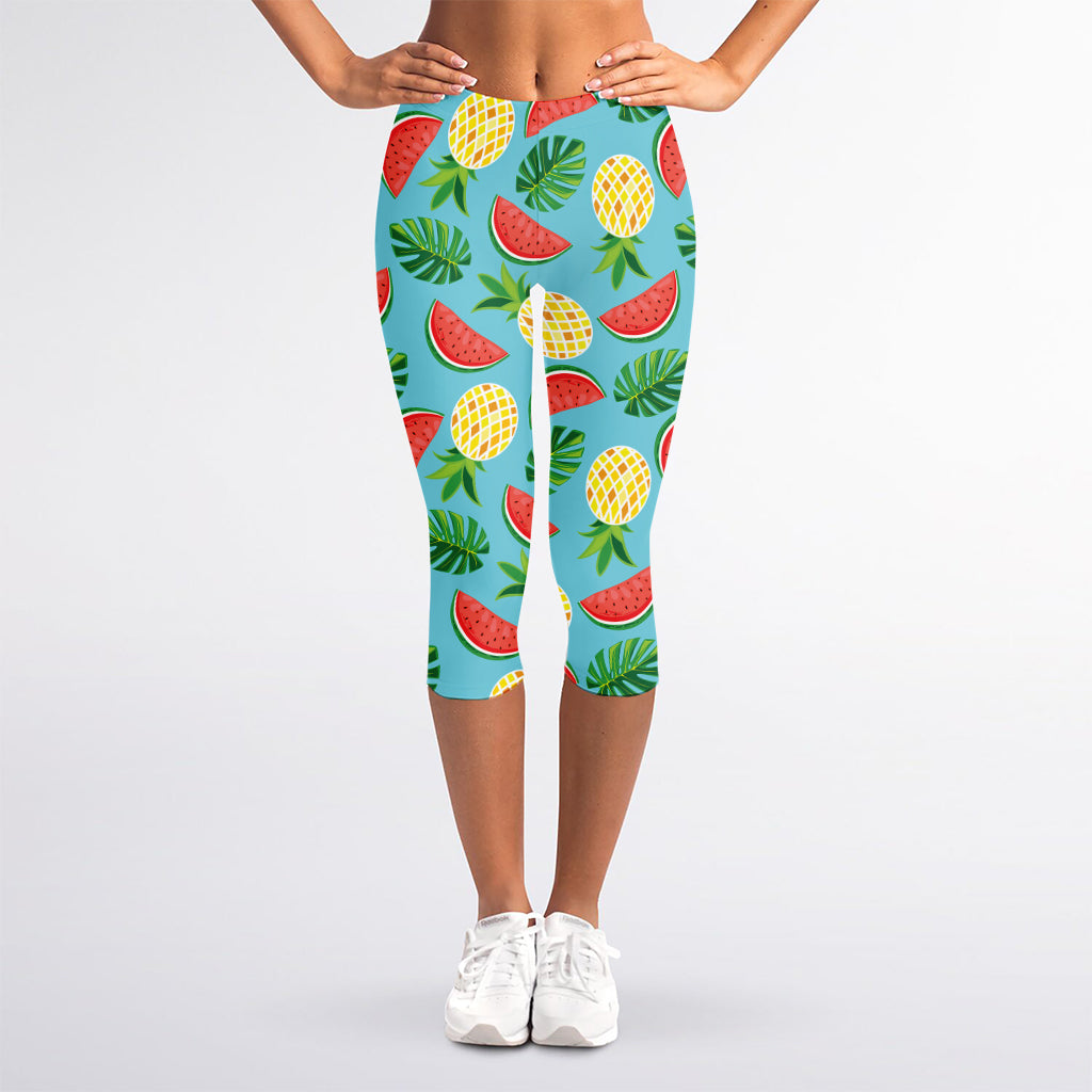 Tropical Watermelon And Pineapple Print Women's Capri Leggings