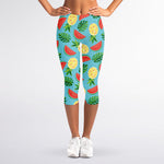 Tropical Watermelon And Pineapple Print Women's Capri Leggings