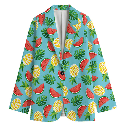 Tropical Watermelon And Pineapple Print Women's Cotton Blazer