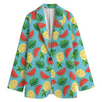 Tropical Watermelon And Pineapple Print Women's Cotton Blazer