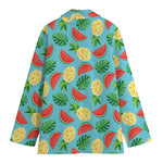 Tropical Watermelon And Pineapple Print Women's Cotton Blazer
