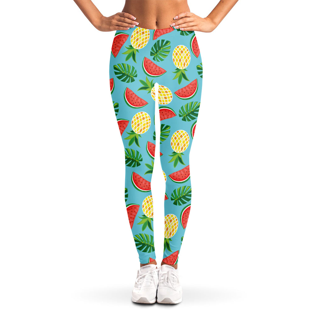 Tropical Watermelon And Pineapple Print Women's Leggings