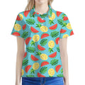 Tropical Watermelon And Pineapple Print Women's Polo Shirt