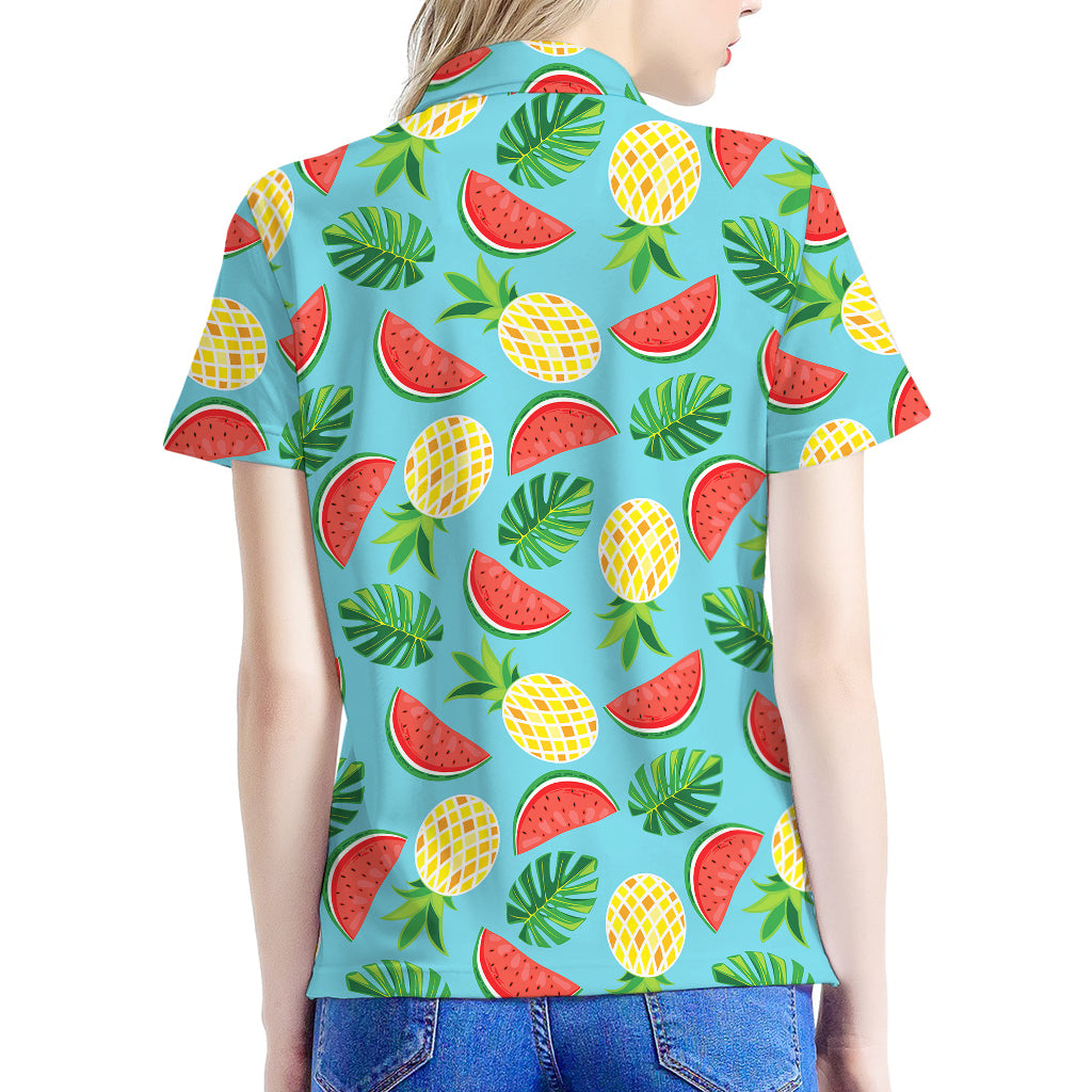 Tropical Watermelon And Pineapple Print Women's Polo Shirt