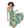 Tropical Watermelon And Pineapple Print Sleeveless Knee Length Dress