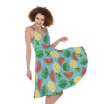 Tropical Watermelon And Pineapple Print Women's Sleeveless Dress