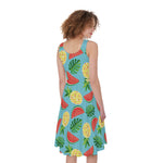 Tropical Watermelon And Pineapple Print Women's Sleeveless Dress