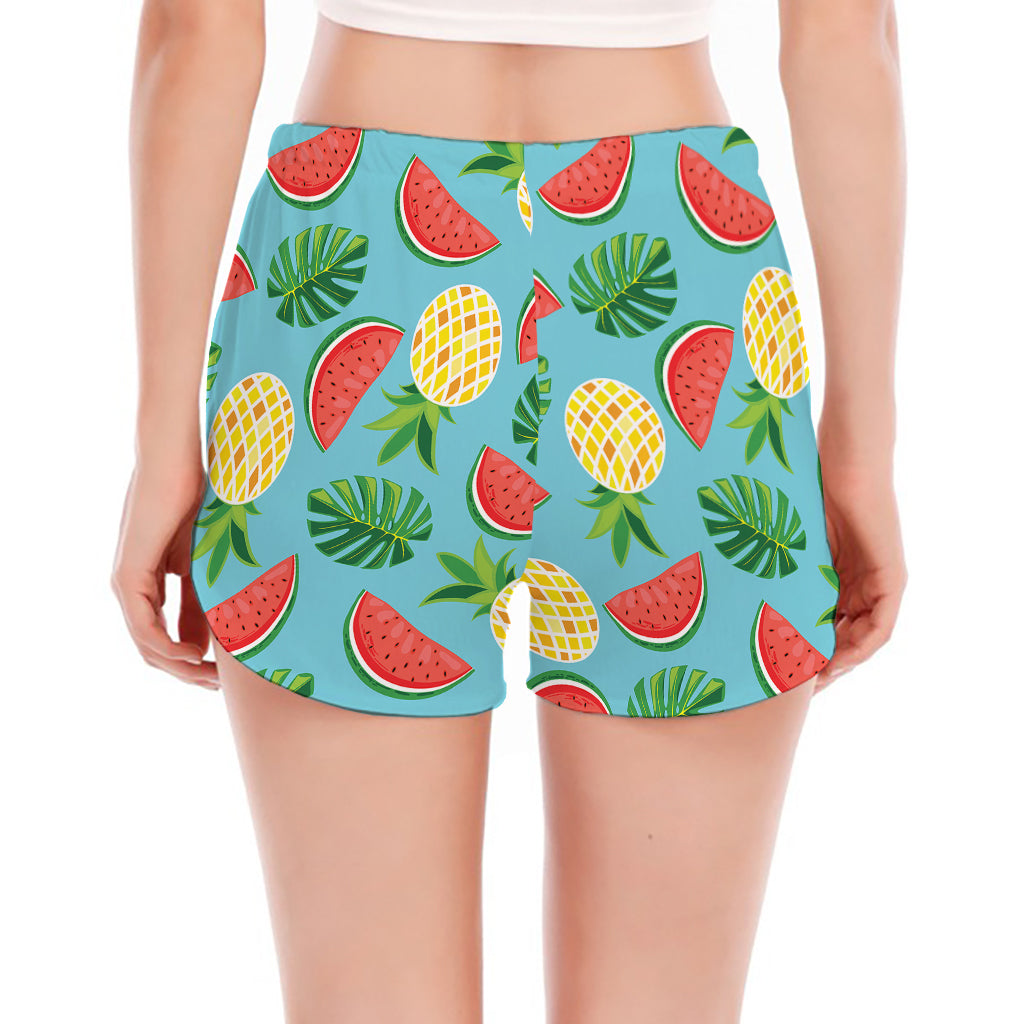 Tropical Watermelon And Pineapple Print Women's Split Running Shorts