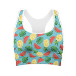 Tropical Watermelon And Pineapple Print Women's Sports Bra