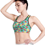 Tropical Watermelon And Pineapple Print Women's Sports Bra