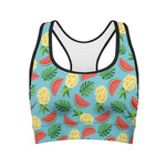 Tropical Watermelon And Pineapple Print Women's Sports Bra