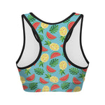 Tropical Watermelon And Pineapple Print Women's Sports Bra