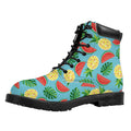 Tropical Watermelon And Pineapple Print Padded Collar Lace Up Boots