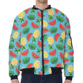 Tropical Watermelon And Pineapple Print Zip Sleeve Bomber Jacket