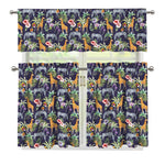 Tropical Zebra Giraffe Pattern Print 3 Piece Kitchen Curtains