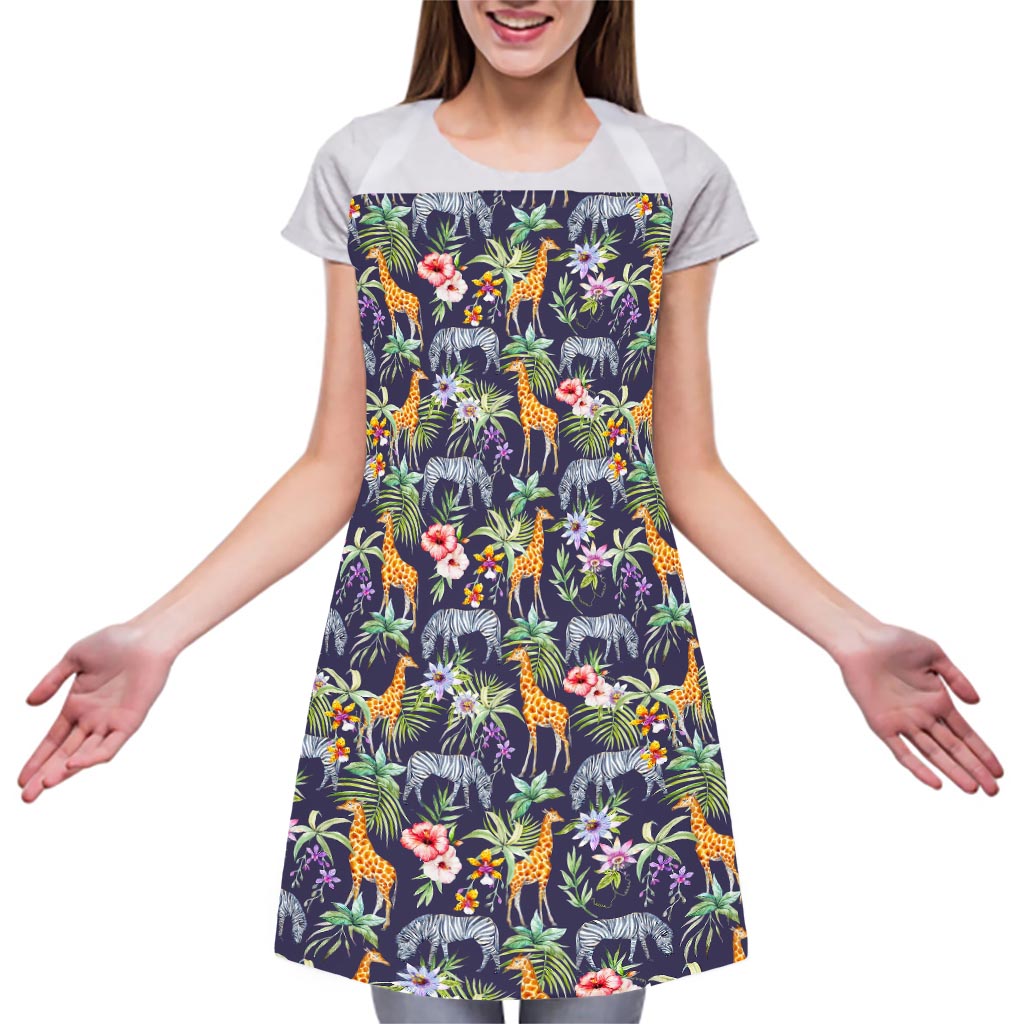 Tropical Zebra Giraffe Pattern Print Adjustable Apron