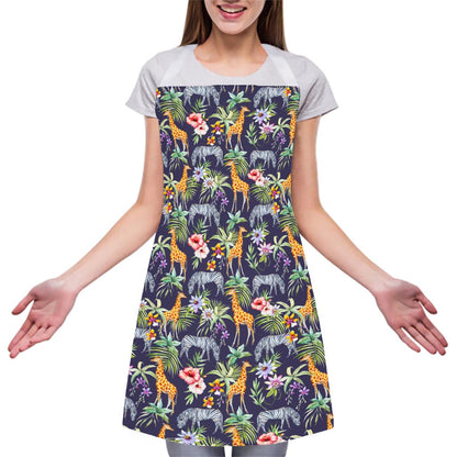 Tropical Zebra Giraffe Pattern Print Adjustable Apron