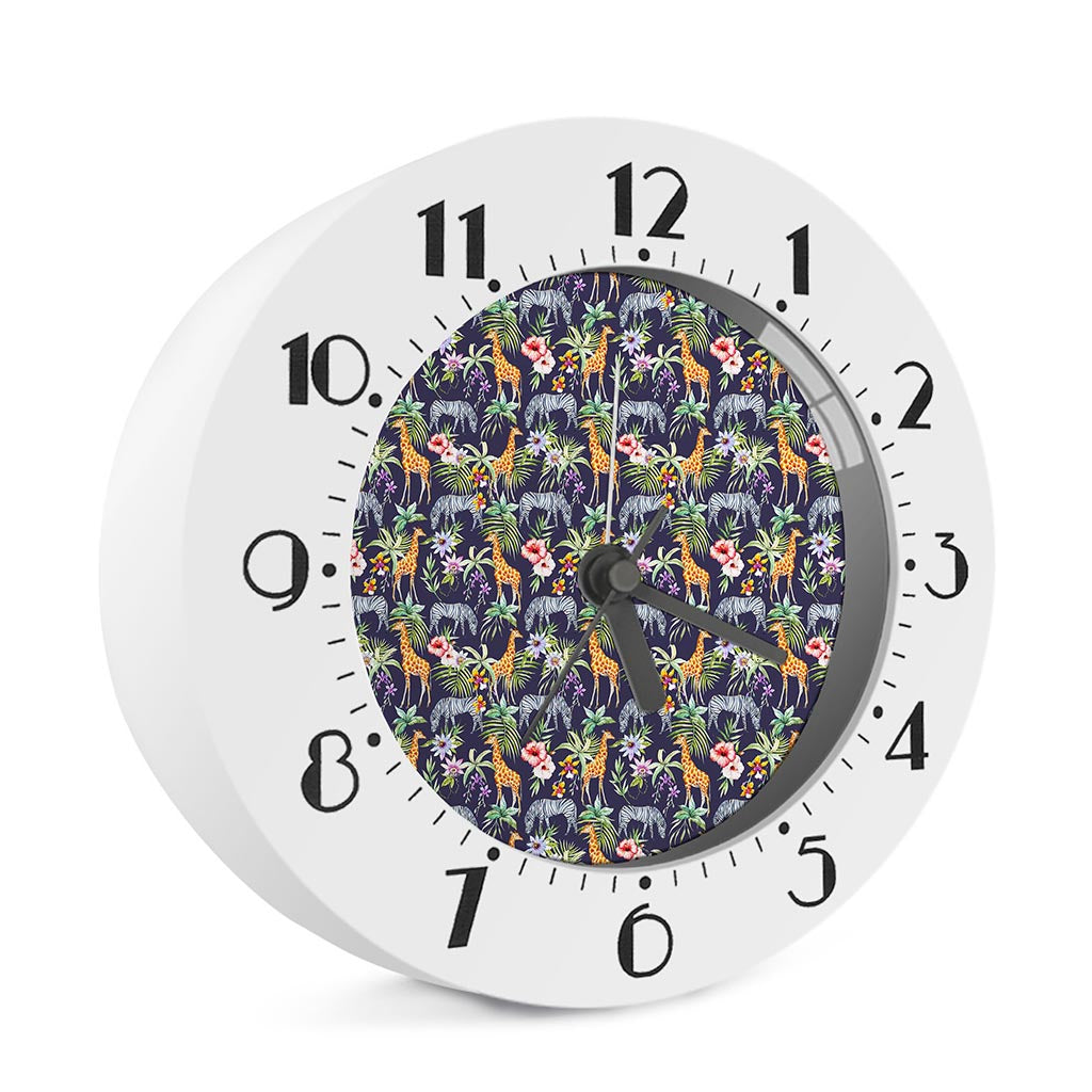 Tropical Zebra Giraffe Pattern Print Alarm Clock