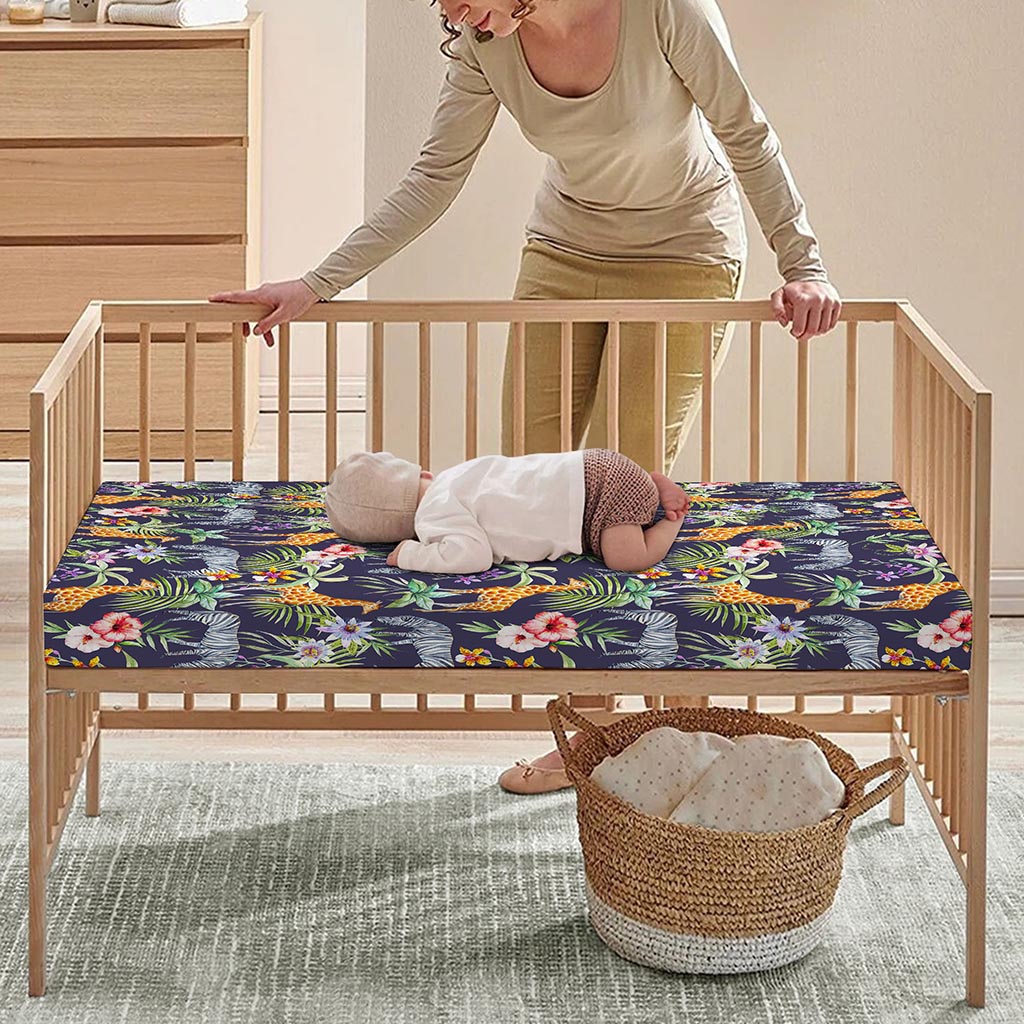 Tropical Zebra Giraffe Pattern Print Baby Crib Sheet
