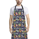 Tropical Zebra Giraffe Pattern Print Bib Apron With Pocket