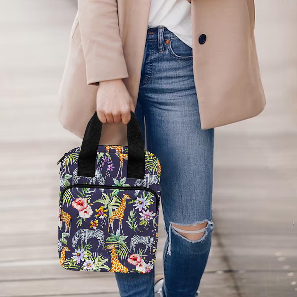 Tropical Zebra Giraffe Pattern Print Bible Tote Bag