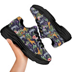 Tropical Zebra Giraffe Pattern Print Black Chunky Shoes