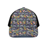 Tropical Zebra Giraffe Pattern Print Black Mesh Trucker Cap