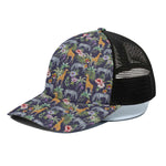 Tropical Zebra Giraffe Pattern Print Black Mesh Trucker Cap