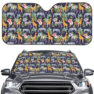 Tropical Zebra Giraffe Pattern Print Car Windshield Sun Shade