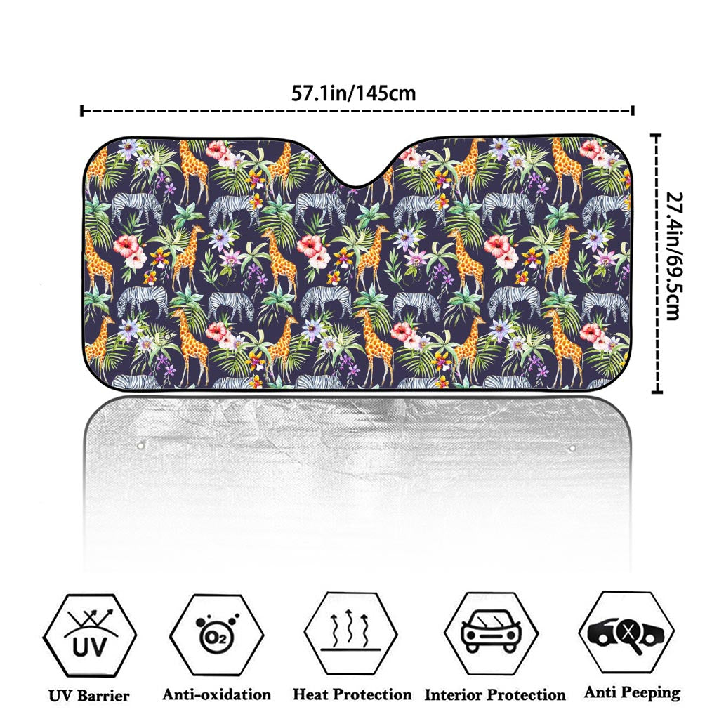 Tropical Zebra Giraffe Pattern Print Car Windshield Sun Shade