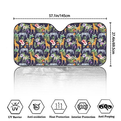 Tropical Zebra Giraffe Pattern Print Car Windshield Sun Shade