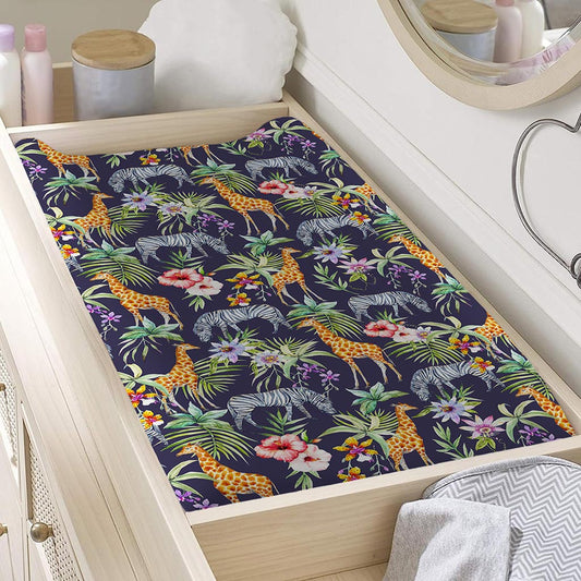 Tropical Zebra Giraffe Pattern Print Changing Pad Cover