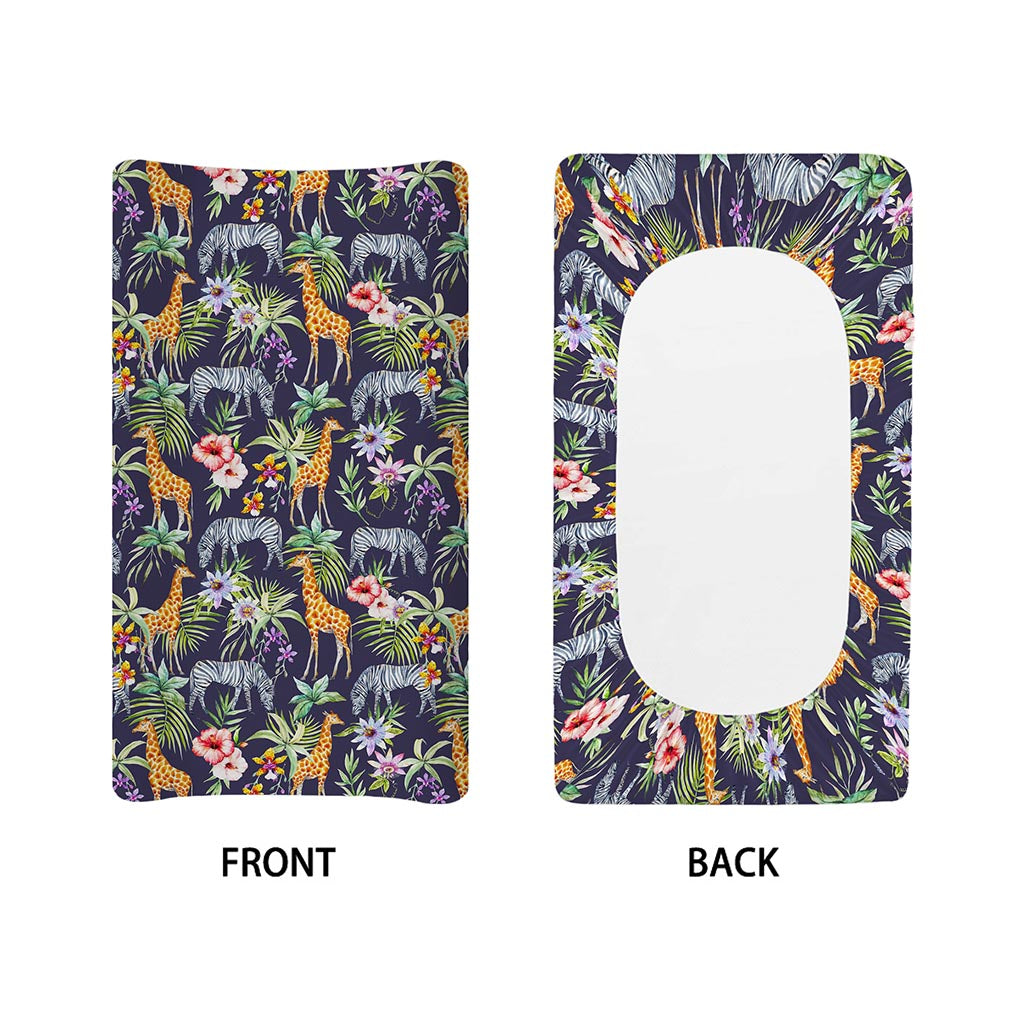Tropical Zebra Giraffe Pattern Print Changing Pad Cover