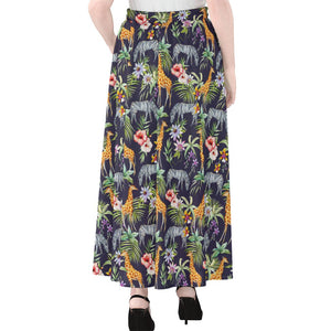 Tropical Zebra Giraffe Pattern Print Chiffon Maxi Skirt