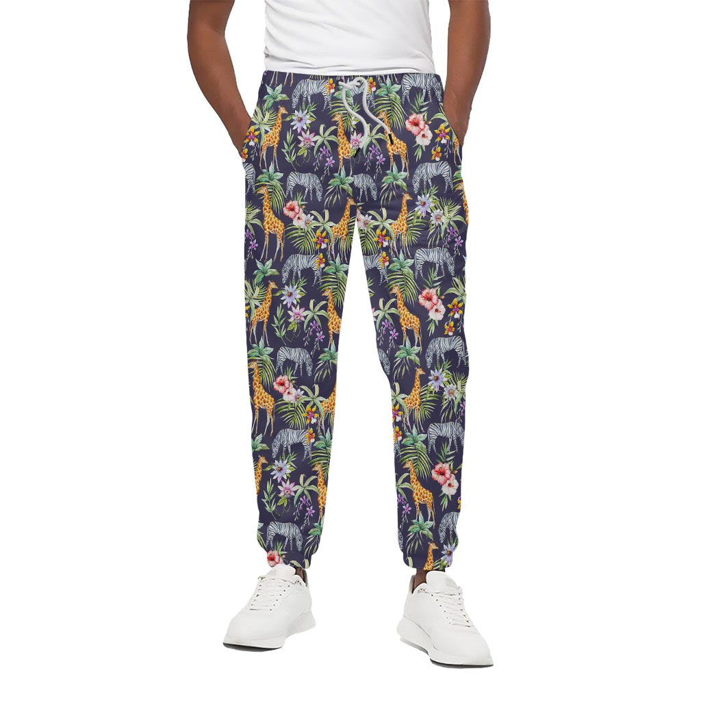 Tropical Zebra Giraffe Pattern Print Cotton Pants