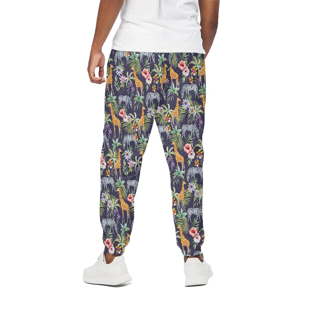 Tropical Zebra Giraffe Pattern Print Cotton Pants