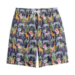 Tropical Zebra Giraffe Pattern Print Cotton Shorts