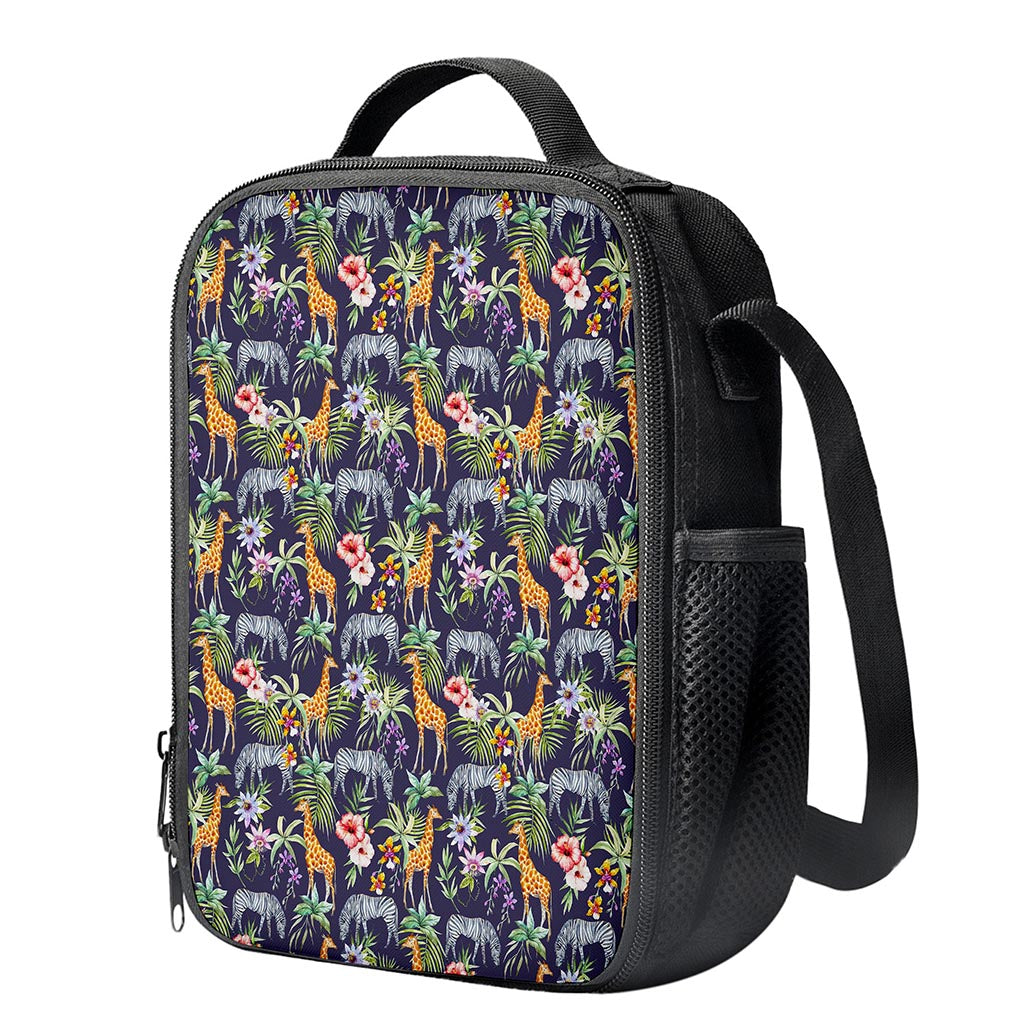 Tropical Zebra Giraffe Pattern Print Crossbody Lunch Bag