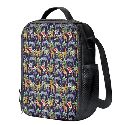 Tropical Zebra Giraffe Pattern Print Crossbody Lunch Bag