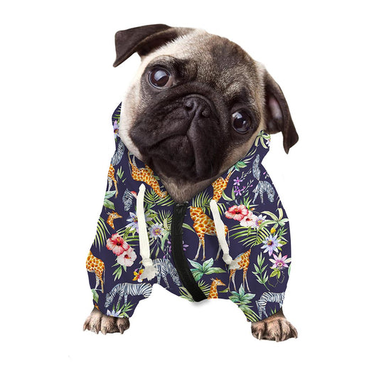 Tropical Zebra Giraffe Pattern Print Dog Zip Up Hoodie
