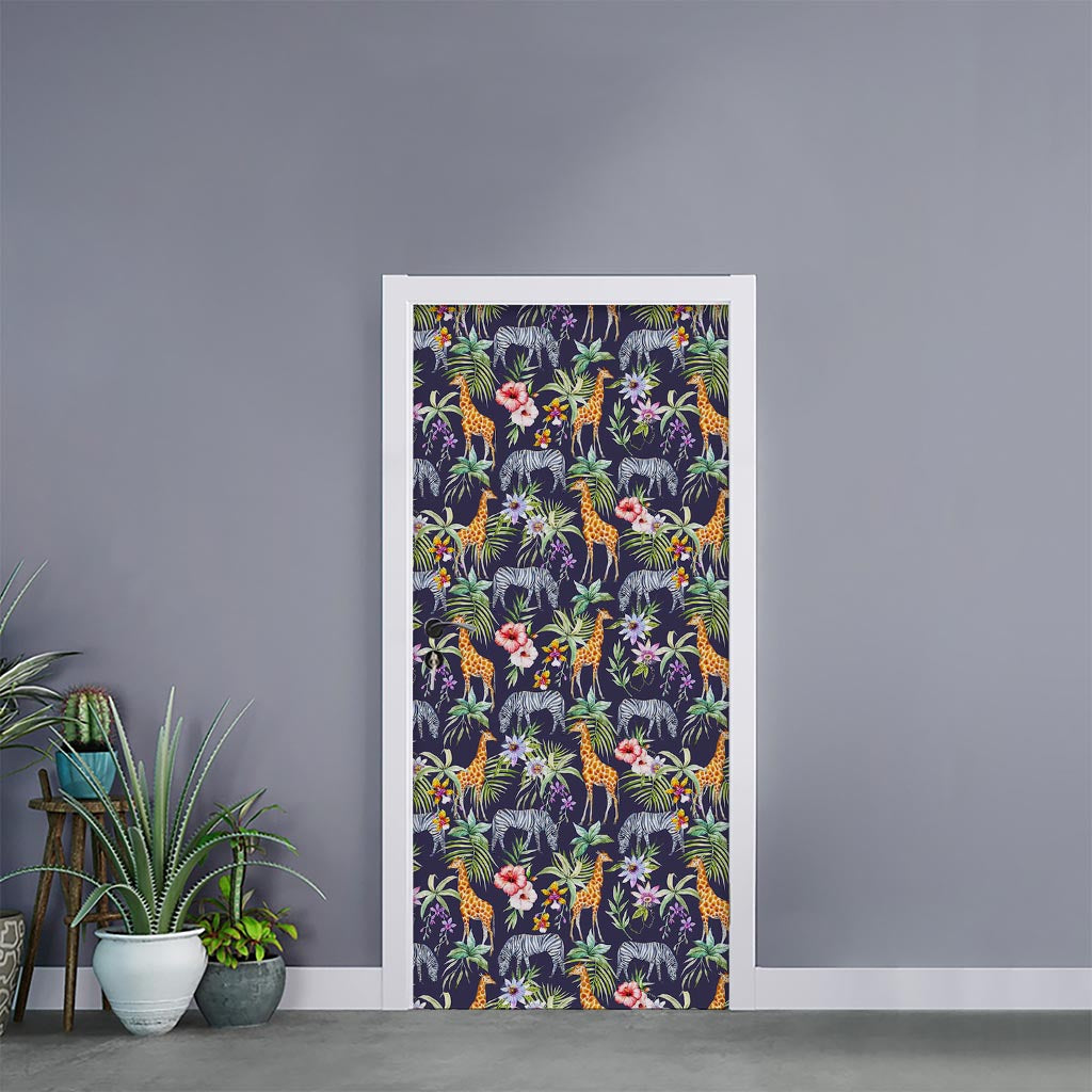 Tropical Zebra Giraffe Pattern Print Door Sticker